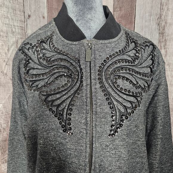 Bob Mackie Wearable Art Black Sequine Wings Gray Full Zip Jacket Women's XL Gift - Picture 2 of 8